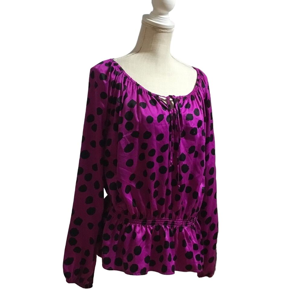 Ellen Tracy purple top with black polka dots